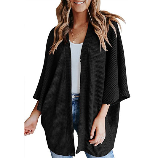 Bat Sleeve Waffle Gerson Women's Cardigan - Steellady