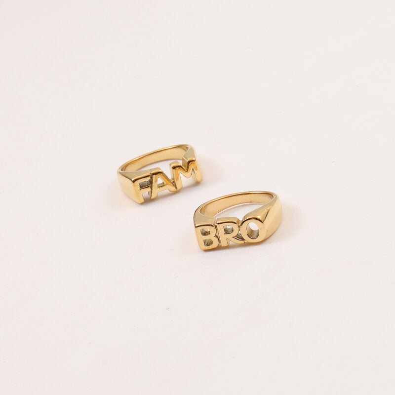 Letter Seal Titanium Steel Plating 18K Gold Ring - Steellady