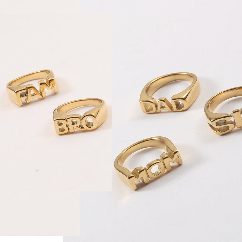 Letter Seal Titanium Steel Plating 18K Gold Ring - Steellady