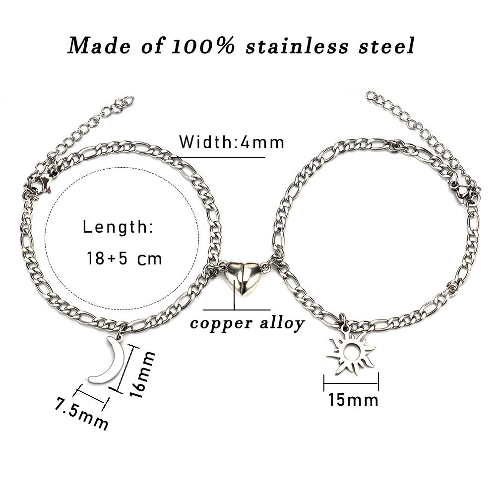 Stainless Steel Sun And Moon Bracelet Creative Sex Heart Magnet Attracts - Steellady