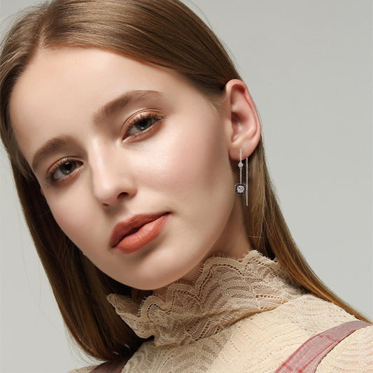 Light Luxury Long Copper Plated Zircon Earrings - Steellady