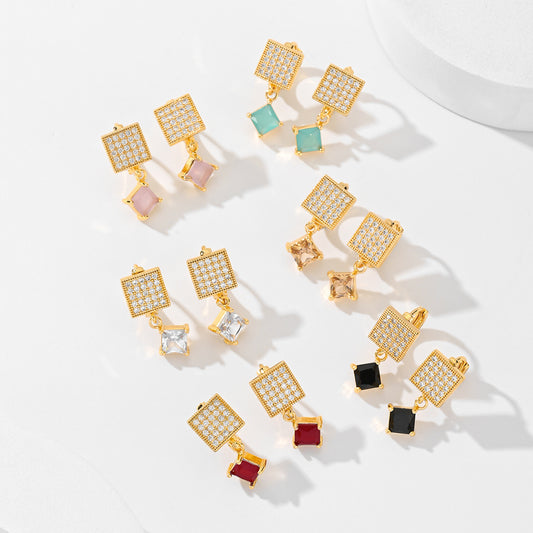 European And American Square Fashion Zircon Earrings In Various Colors - Steellady