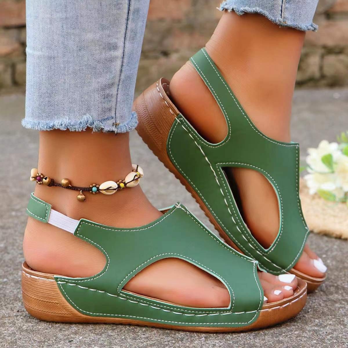 New Summer Wedges Sandals With Elastic Band Design Casual Fish Mouth Shoes For Women - Steellady