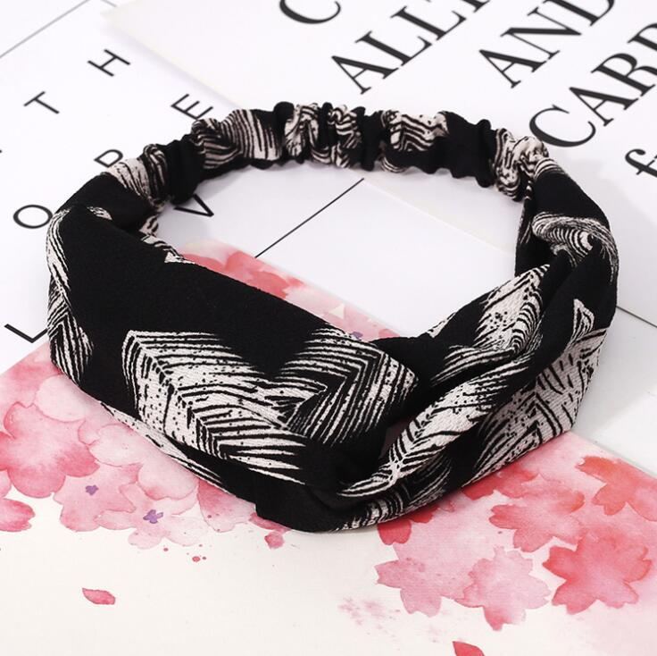 Women Retro Style Hairband floral Print Headband Cross - Steellady