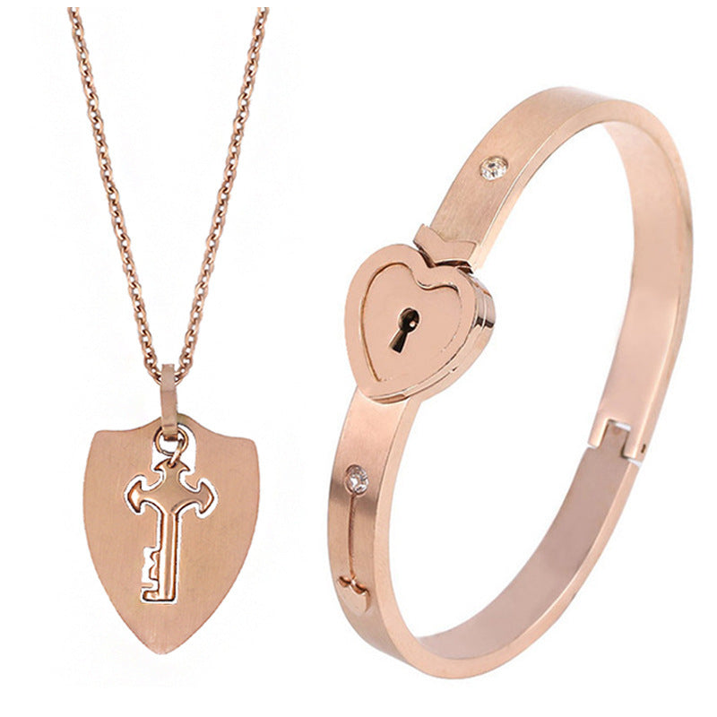 Fashion Jewelry Titanium Steel Couple Love Lock, Bracelet, Key Set, Necklace - Steellady