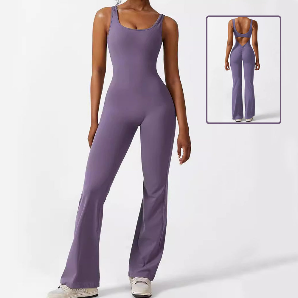 Women Sleeveless Flare Jumpsuits Fitness Yoga Long Pants - Steellady