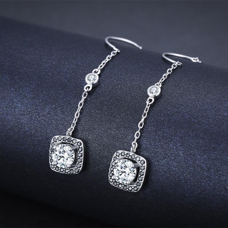 Light Luxury Long Copper Plated Zircon Earrings - Steellady