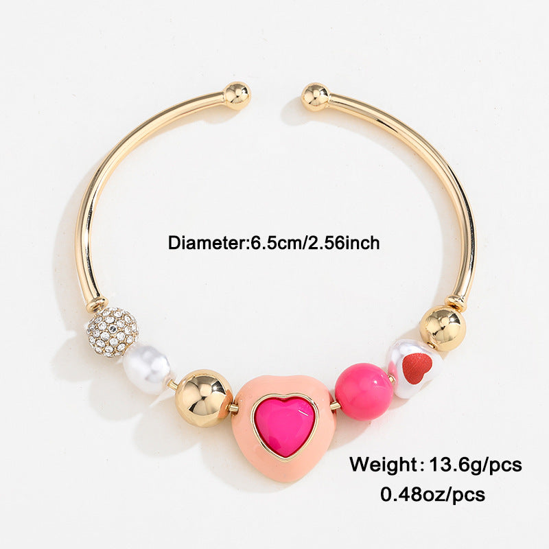 Fashion Original Design Heart Peach Pearl Combination Bracelet Suit - Steellady