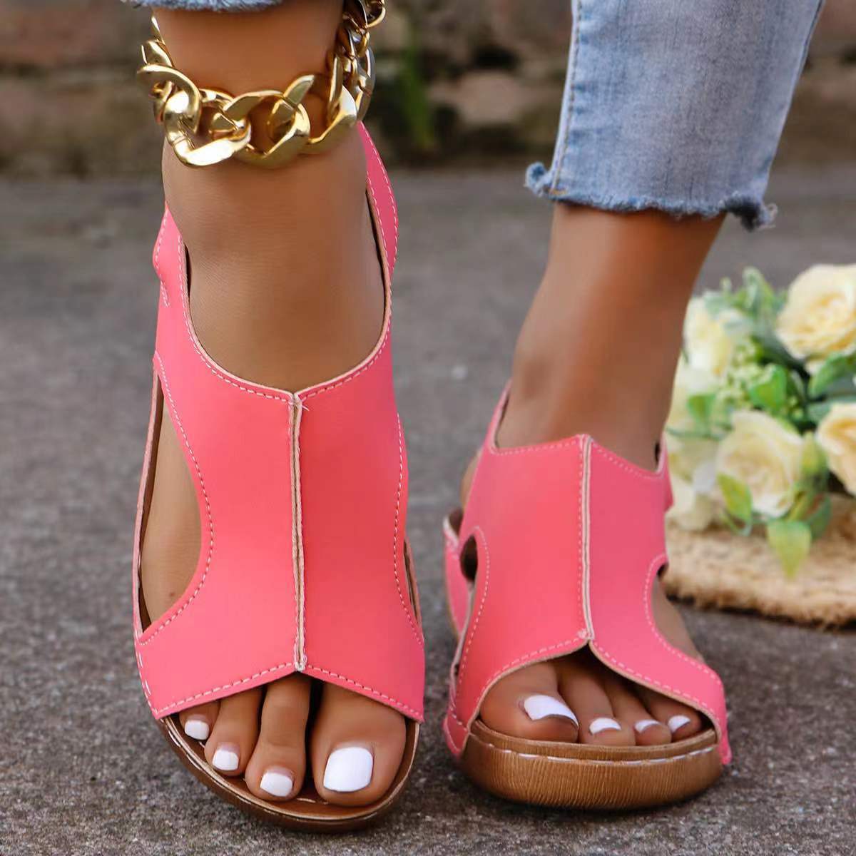 New Summer Wedges Sandals With Elastic Band Design Casual Fish Mouth Shoes For Women - Steellady