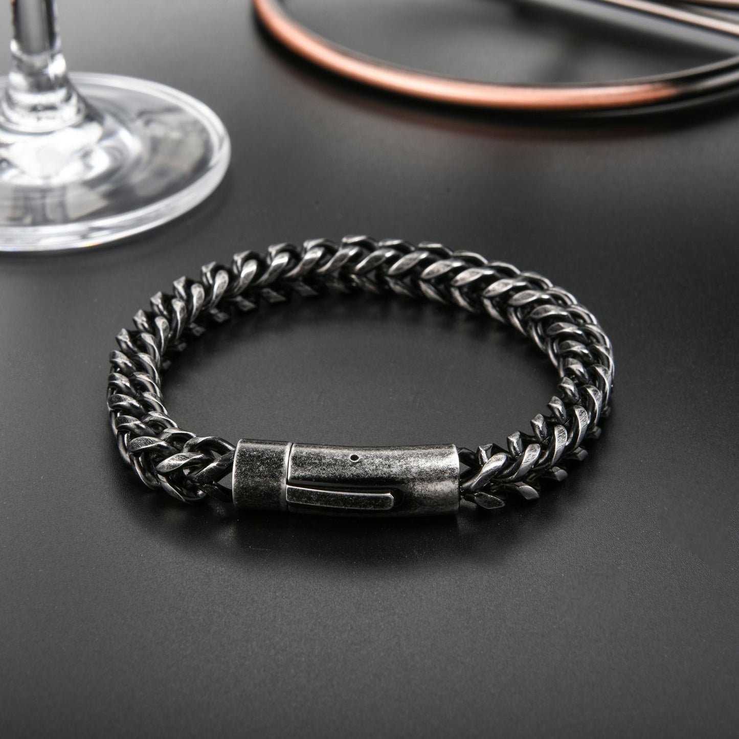 Men's Stainless Steel Round Mill Simple Fashion Titanium Steel Vintage Bracelet - Steellady