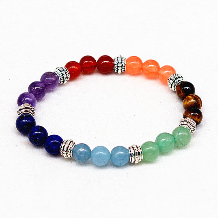 Reiki ancient silver natural stone agate tiger colorful crystal bracelet seven chakra Yoga Bracelet - Steellady