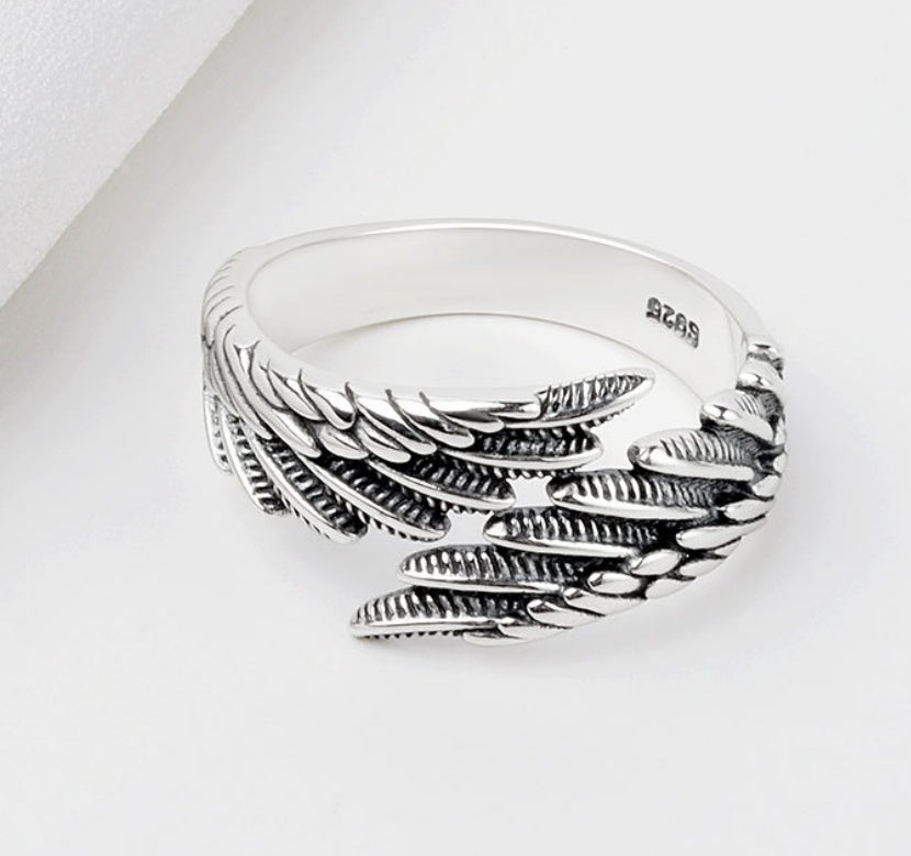 Love Couple Plain Silver Ring Angel Wings - Steellady