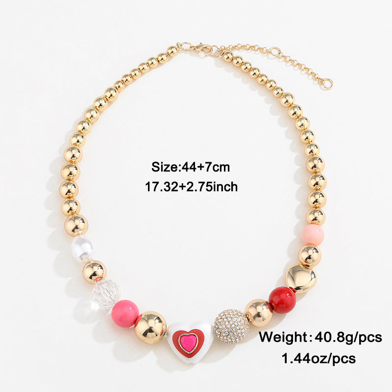 Fashion Original Design Heart Peach Pearl Combination Bracelet Suit - Steellady