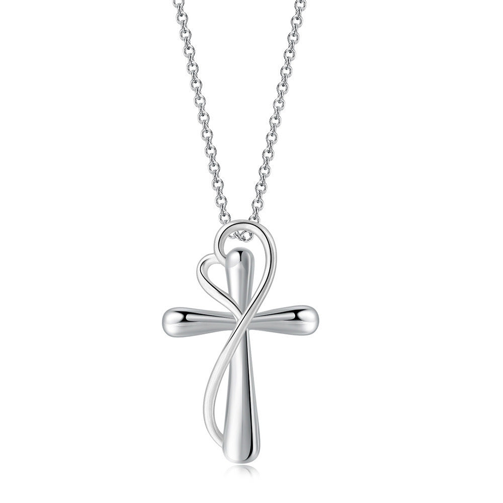 Heart-shaped Cross Necklace Simple Color Separation Electroplating - Steellady