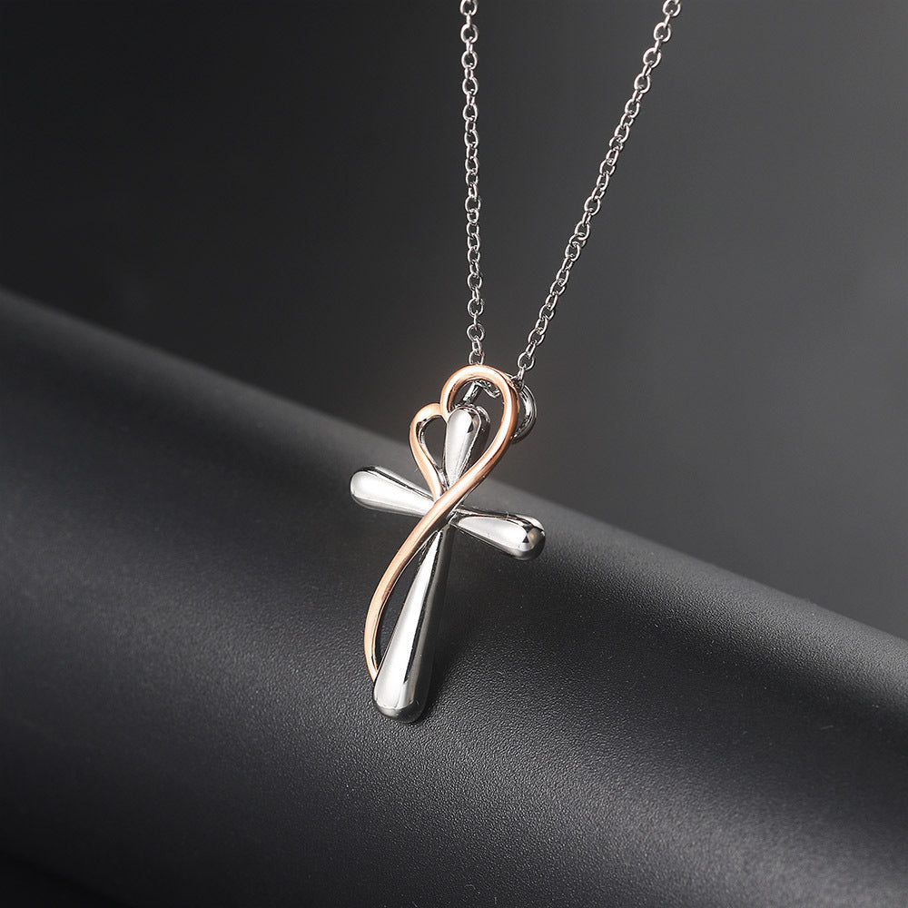 Heart-shaped Cross Necklace Simple Color Separation Electroplating - Steellady