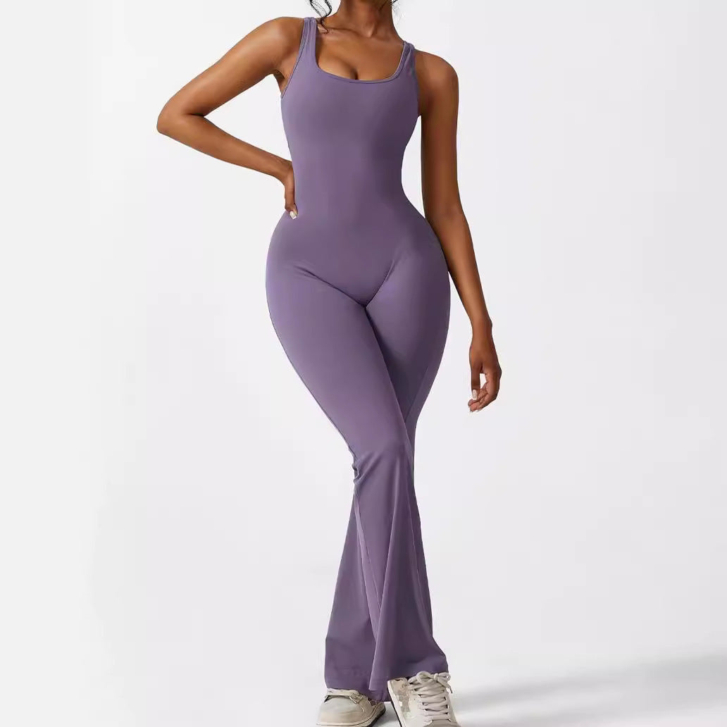 Women Sleeveless Flare Jumpsuits Fitness Yoga Long Pants - Steellady