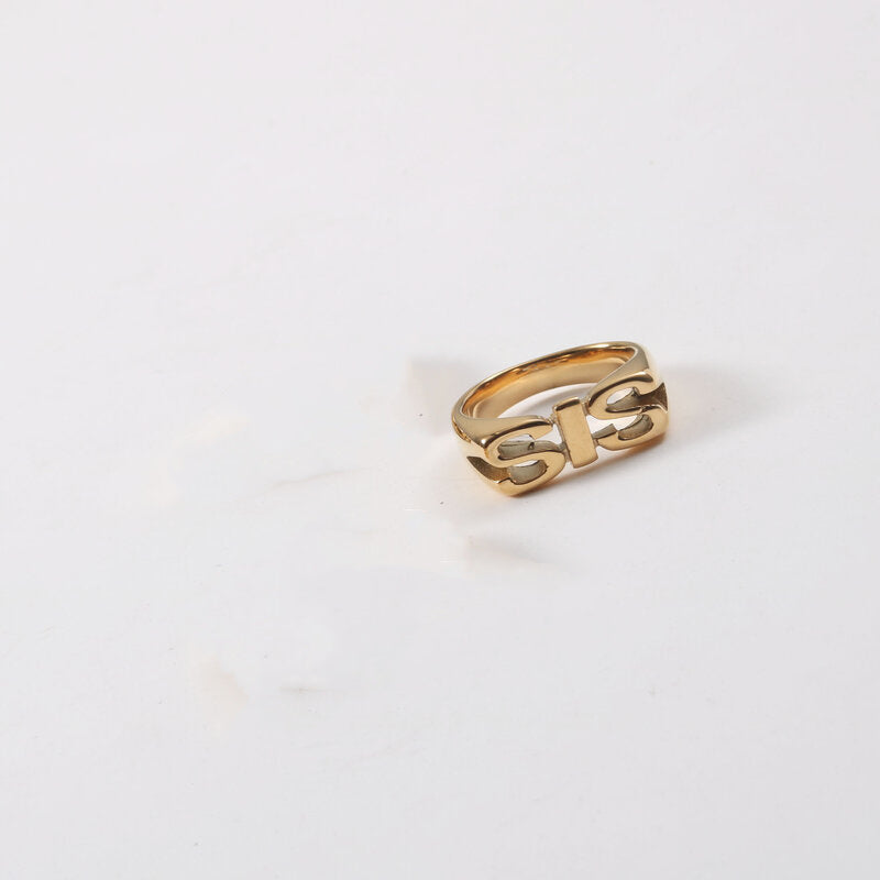 Letter Seal Titanium Steel Plating 18K Gold Ring - Steellady