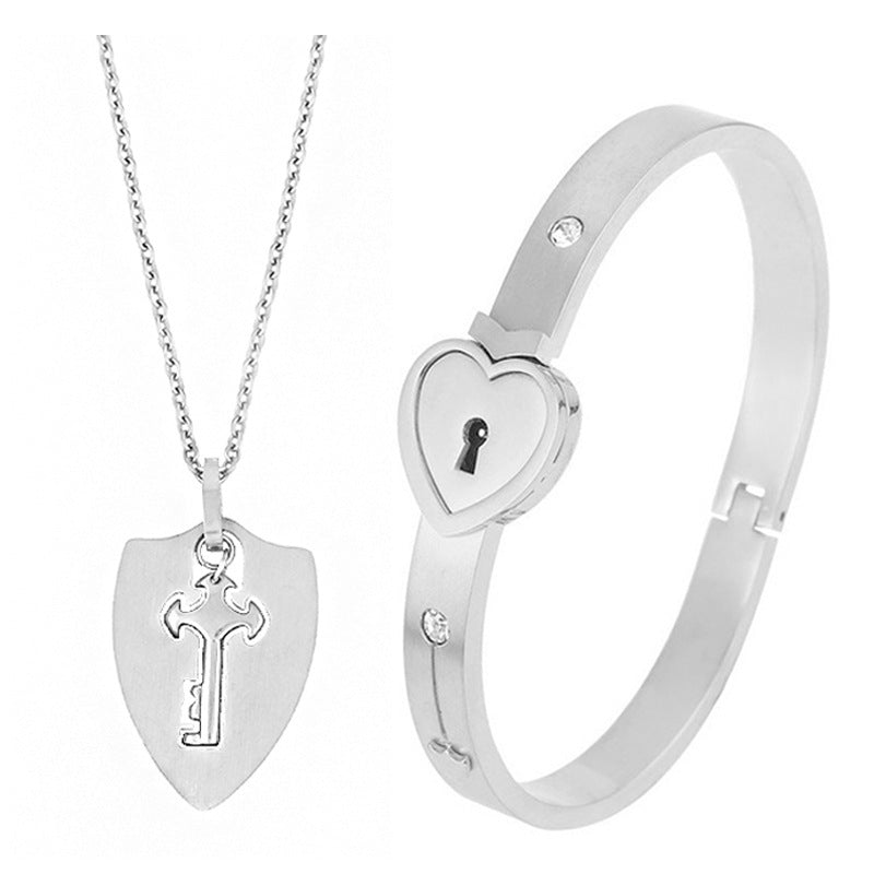 Fashion Jewelry Titanium Steel Couple Love Lock, Bracelet, Key Set, Necklace - Steellady