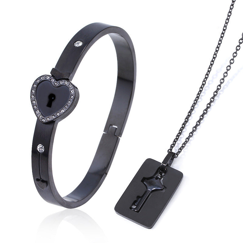 Fashion Jewelry Titanium Steel Couple Love Lock, Bracelet, Key Set, Necklace - Steellady