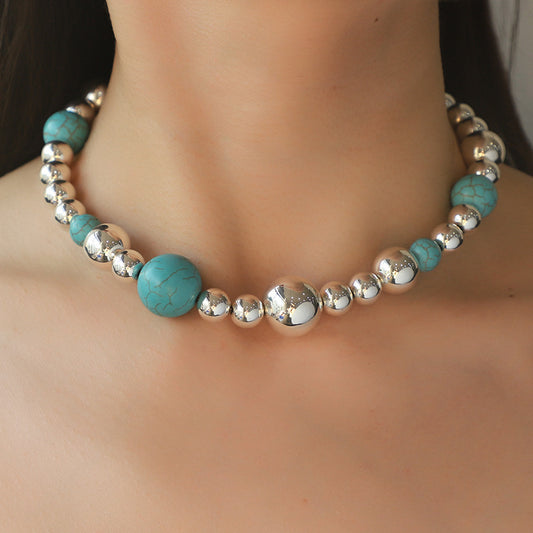 Elegant Turquoise Beaded Necklace For Women Europe And America Cross Border Fashion Beaded - Steellady