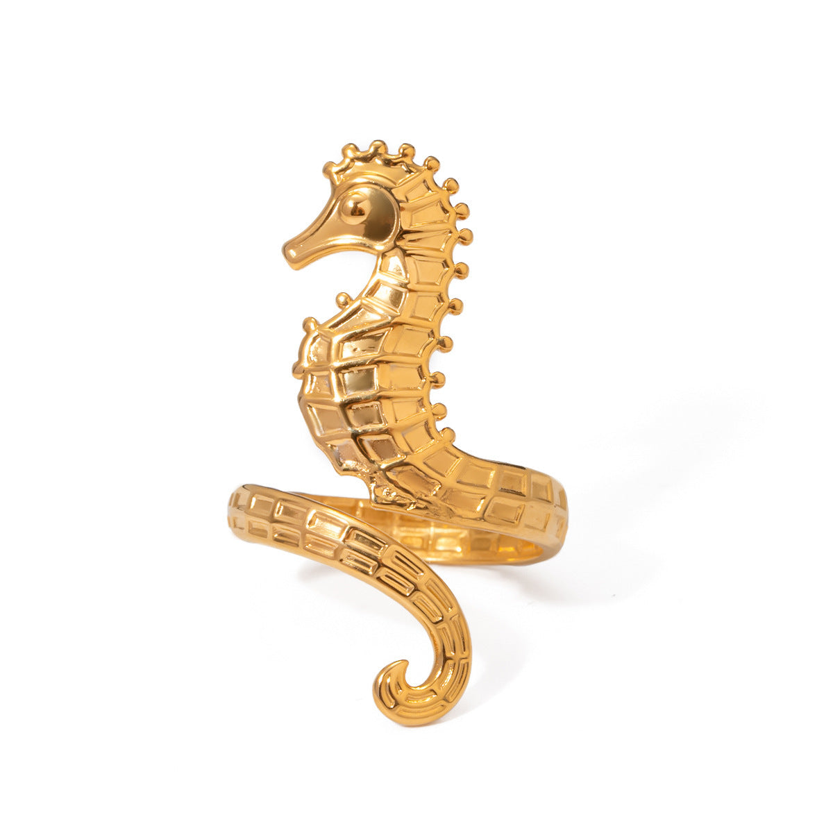 Ocean 18K Gold Stainless Steel Seahorse Opening Ring - Steellady