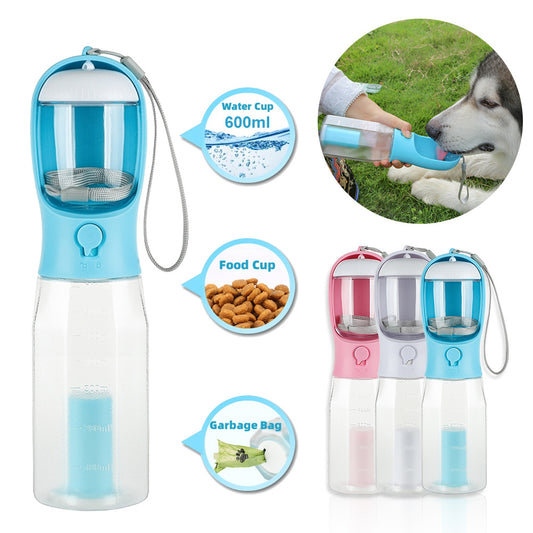 Portable Cat Dog Water Bottle Food Feeder Drinker Poop Dispenser 3 In 1 Leak-proof Multifunctional Dog Water Bottle Pet Products - Steellady