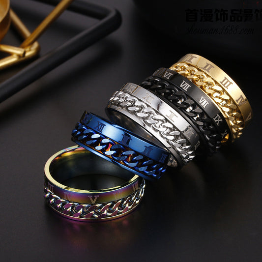 Roman Letter Chain Rings Men Digital Titanium Steel Ring - Steellady