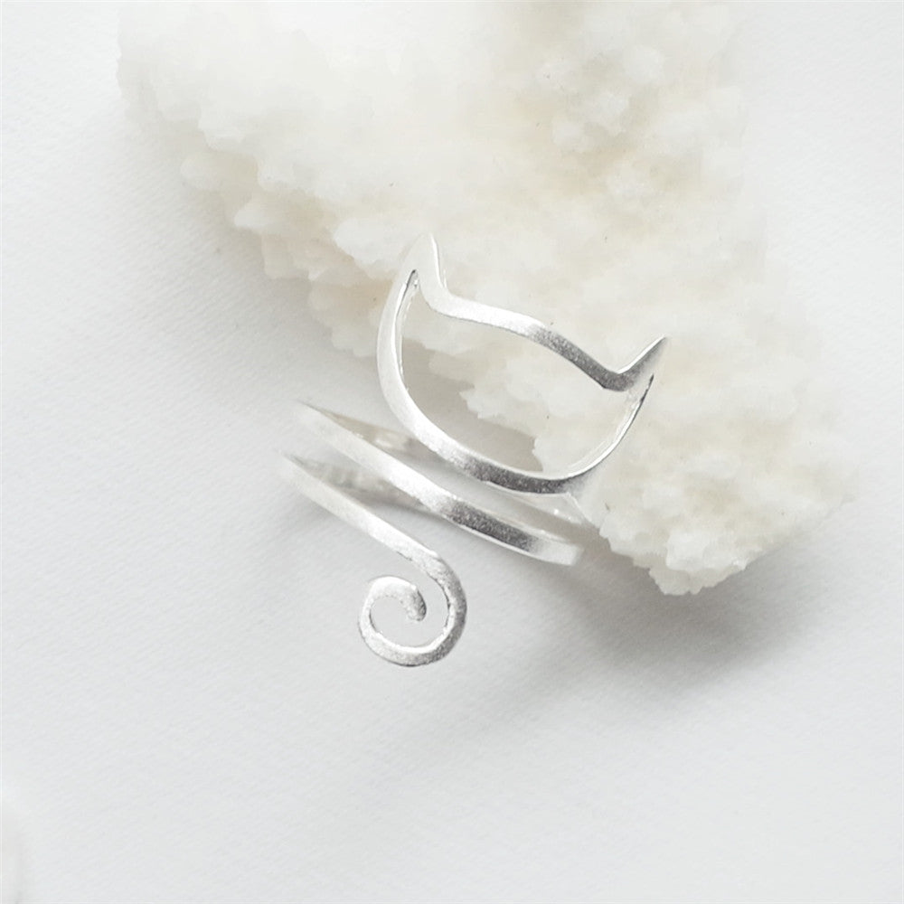 S925 Silver Personalized Winding Brushed Cute Cat Ring - Steellady