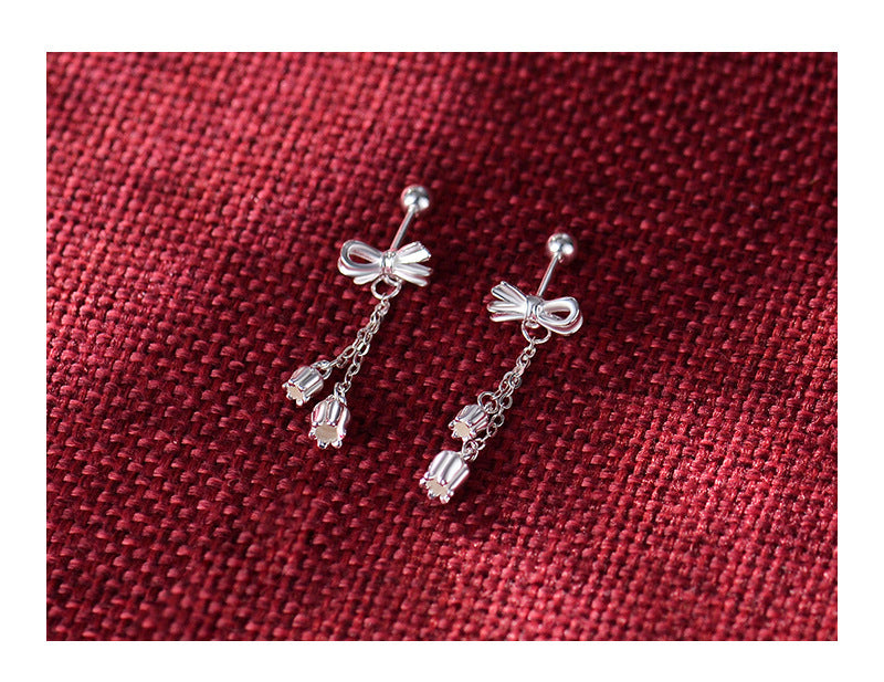 Bow Eardrops Sweet Tassel Bone Stud Temperament Ethnic Minorities - Steellady