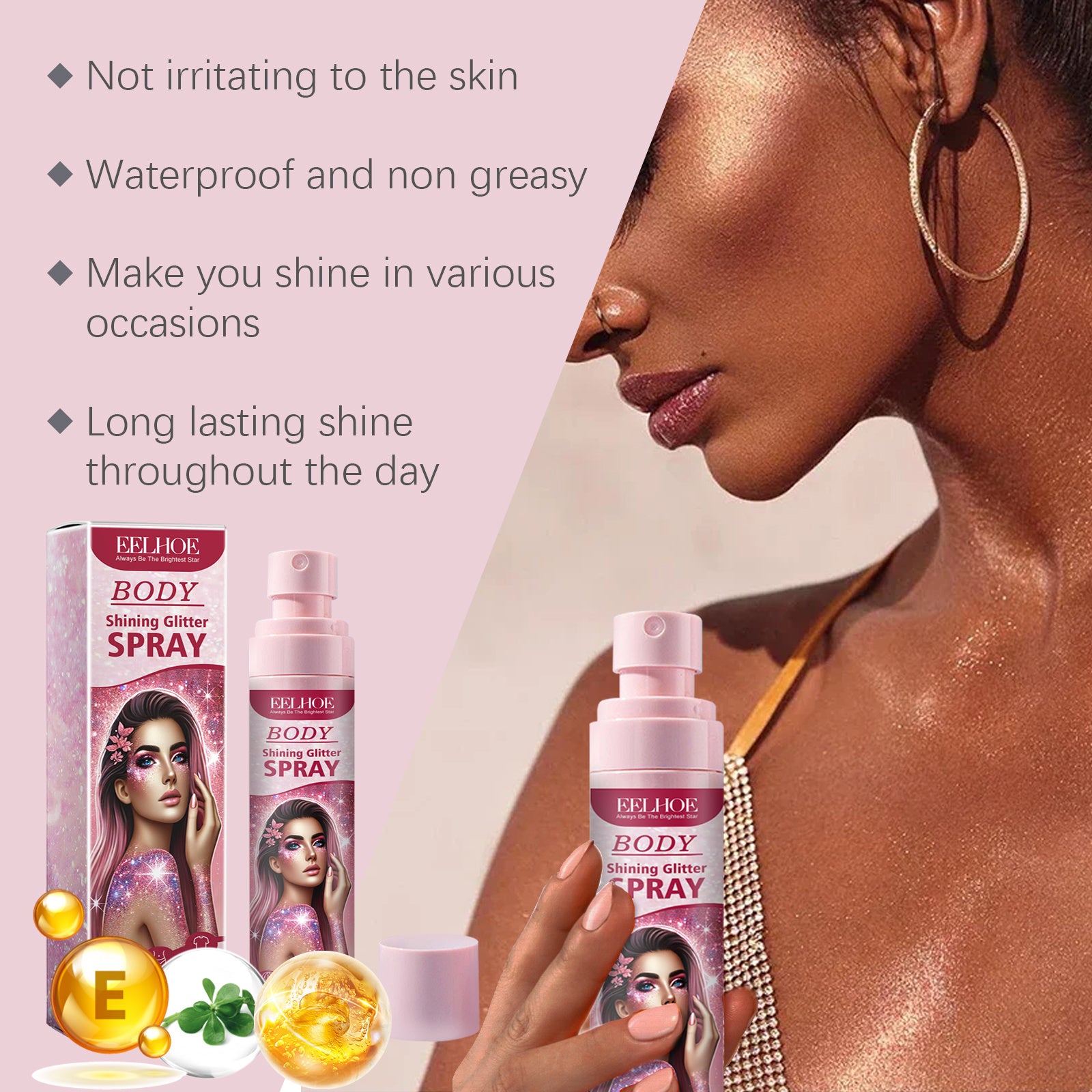 Eelhoe Stage Makeup Glitter Spray Facial Clavicle Brightening Glitter Natural Stereoscopic Long-Lasting Highlighter Spray - Steellady