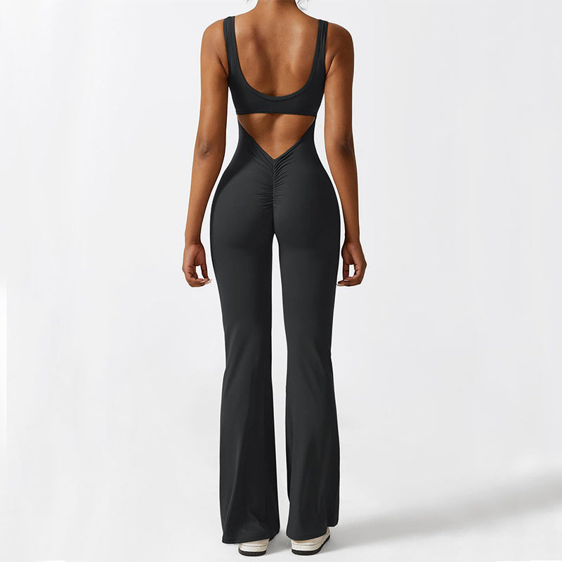 Women Sleeveless Flare Jumpsuits Fitness Yoga Long Pants - Steellady