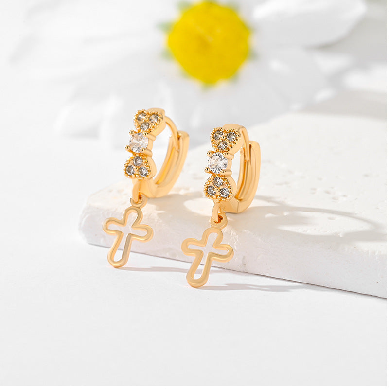 Popular Multi-style Design Gold-plated Ornament Cross Earrings - Steellady