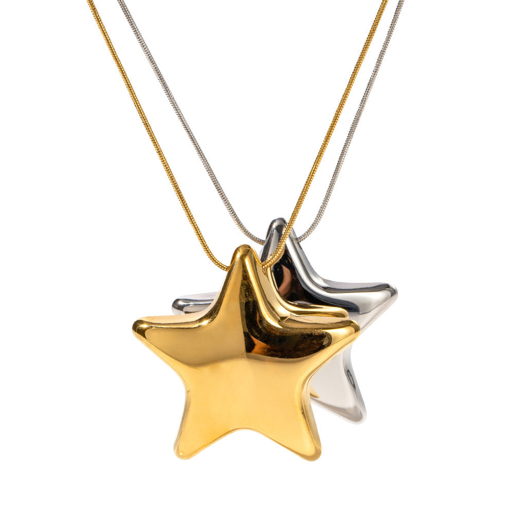 New 18K Gold-plated Necklace Jewelry Stainless Steel Five-pointed Star - Steellady