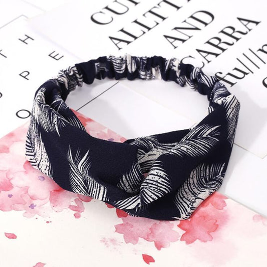 Women Retro Style Hairband floral Print Headband Cross - Steellady