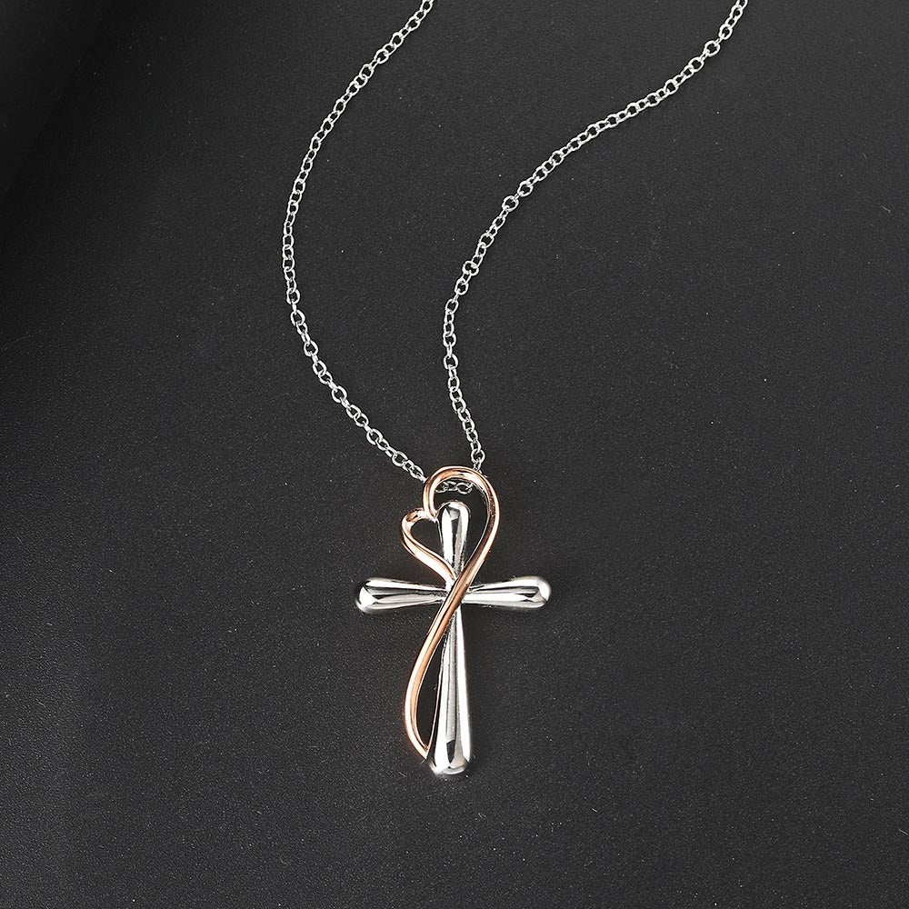 Heart-shaped Cross Necklace Simple Color Separation Electroplating - Steellady