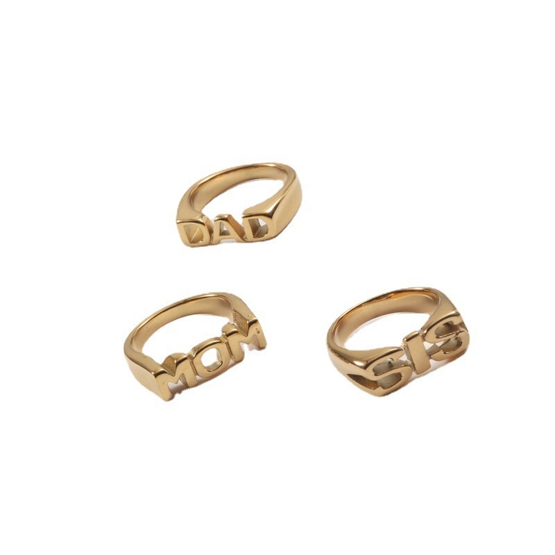 Letter Seal Titanium Steel Plating 18K Gold Ring - Steellady