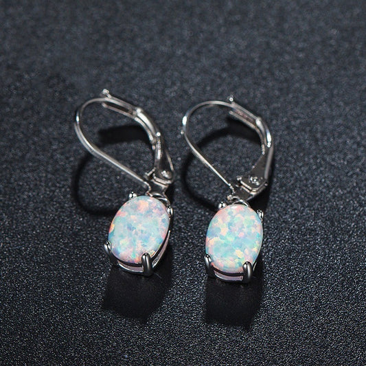 Four-claw Oval Opal Earrings European And American Ornament - Steellady