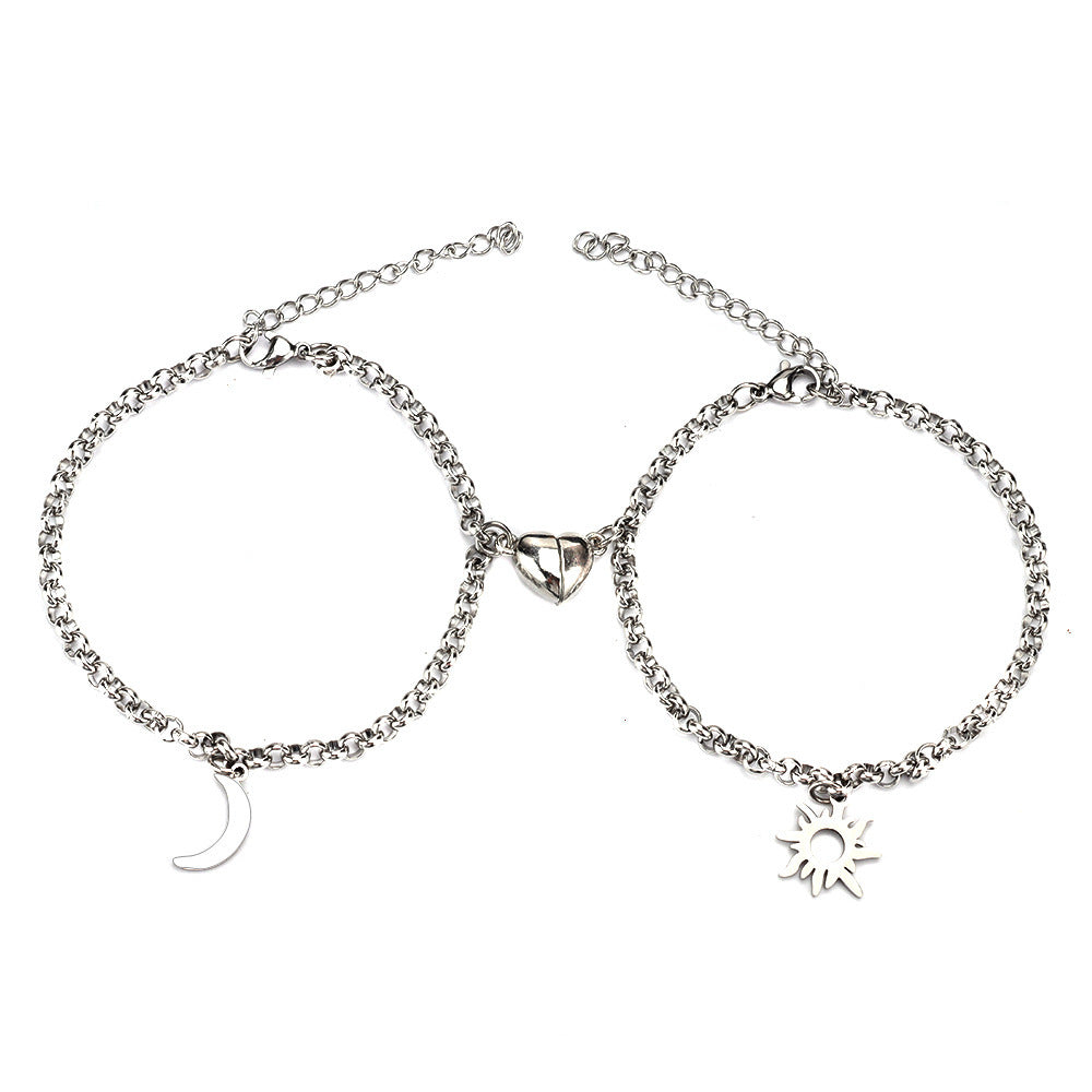 Stainless Steel Sun And Moon Bracelet Creative Sex Heart Magnet Attracts - Steellady