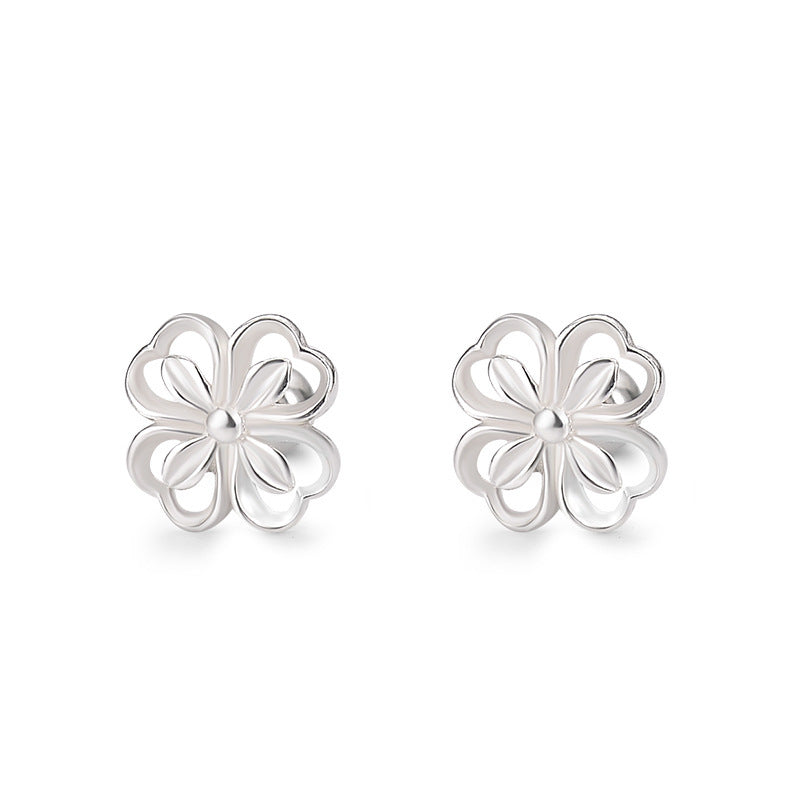 S999 Sterling Silver Sweet Flowers Cute Screw Ear Bone Stud Earrings Full Body Silver Female - Steellady