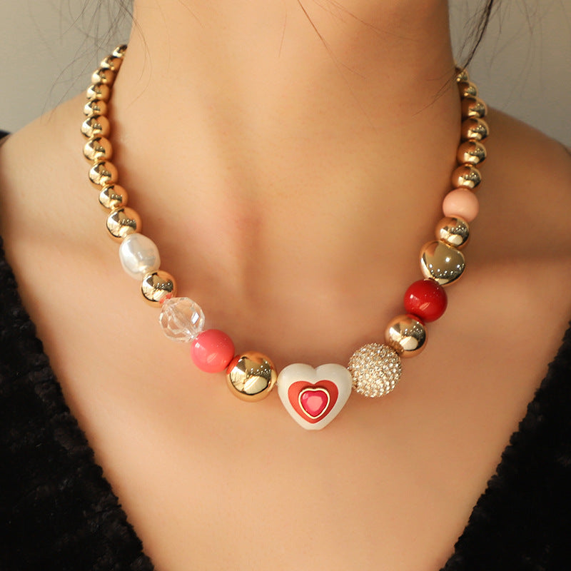 Fashion Original Design Heart Peach Pearl Combination Bracelet Suit - Steellady