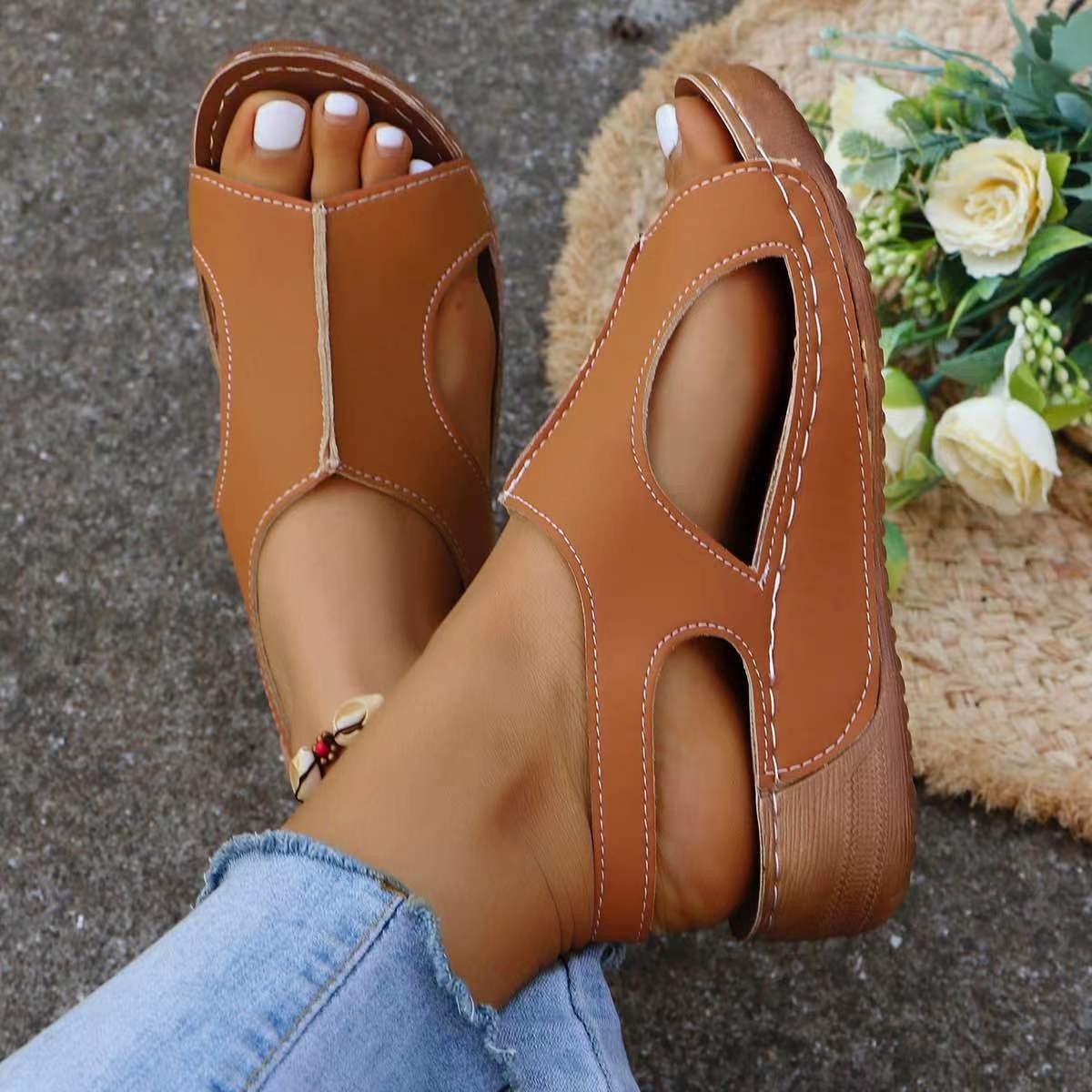 New Summer Wedges Sandals With Elastic Band Design Casual Fish Mouth Shoes For Women - Steellady