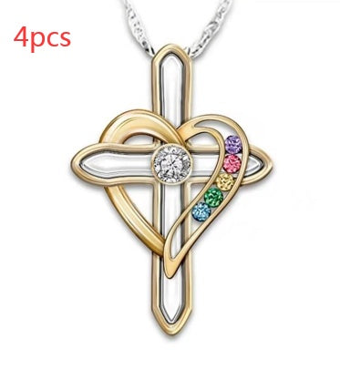 Cross Love Colorful Imitatio Gemstone Pendant Alloy Clavicle Chain - Steellady