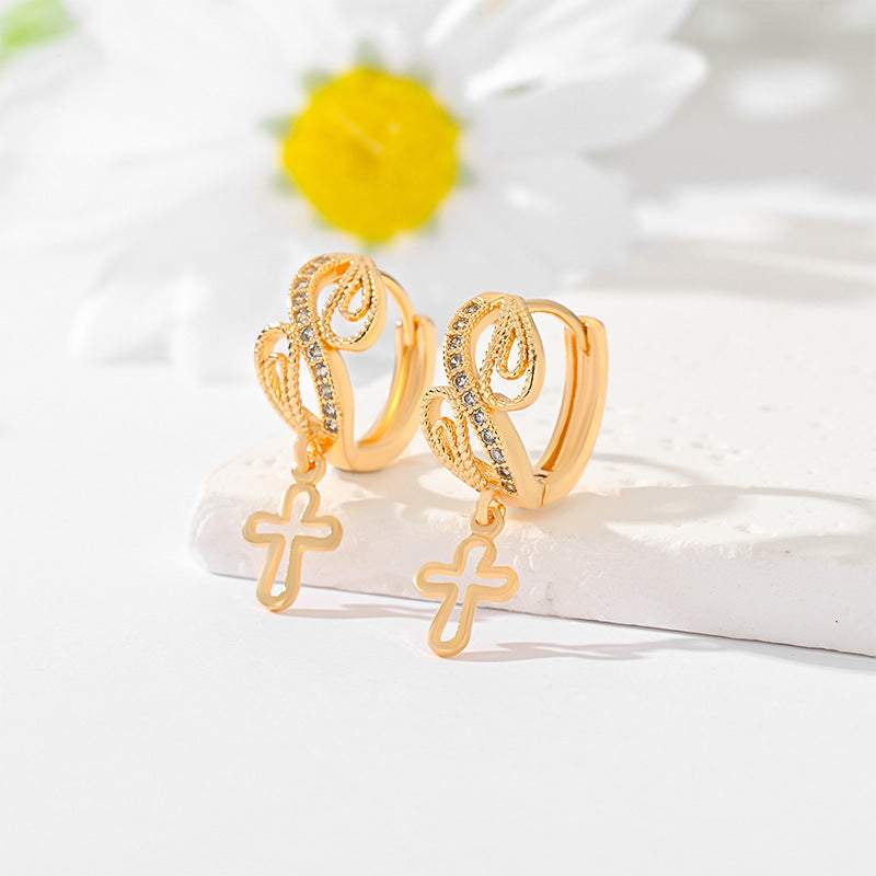 Popular Multi-style Design Gold-plated Ornament Cross Earrings - Steellady