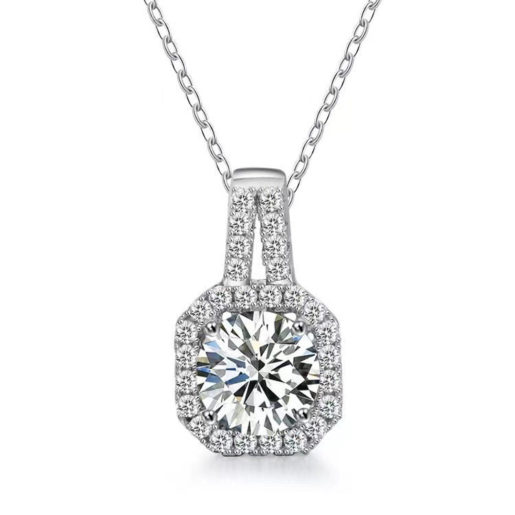 Moissanite S925 Sterling Silver Necklace For Women All-match Niche High Sense - Steellady