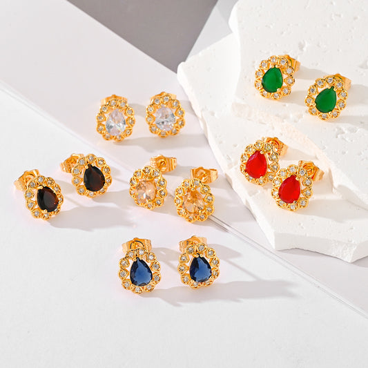 Fashion Multi-color Zircon Stud Earrings Female Accessories - Steellady