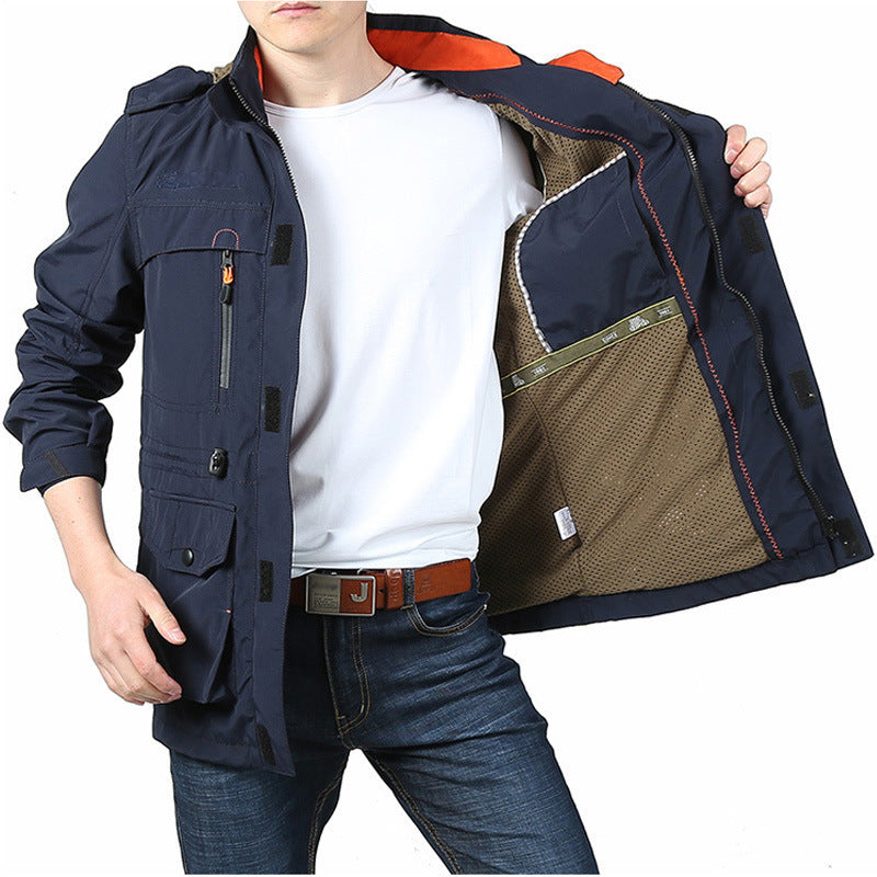 Cross-border AliExpress jacket men's mid-length casual outdoor hooded plus size jacket men's jacket spring and autumn - Steellady