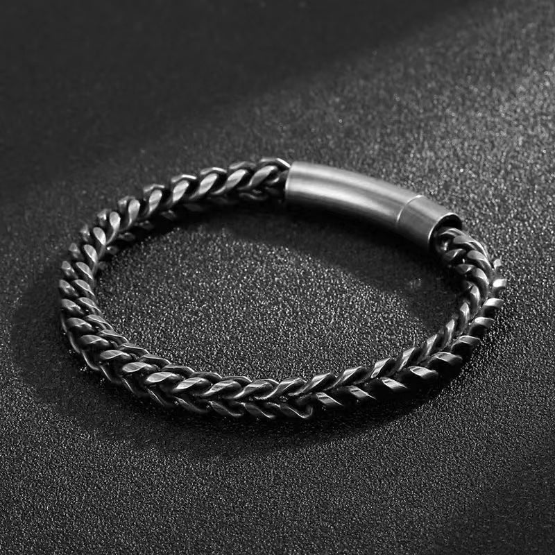 Men's Stainless Steel Round Mill Simple Fashion Titanium Steel Vintage Bracelet - Steellady