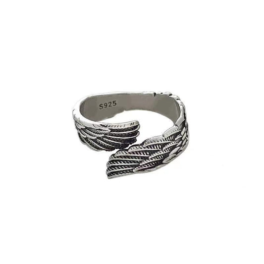 Love Couple Plain Silver Ring Angel Wings - Steellady