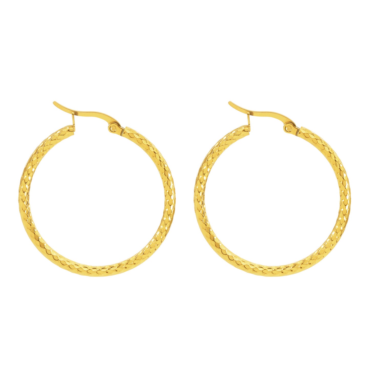 18K Gold-plated Dense Emboss Round Ring Earrings Advanced Sense - Steellady