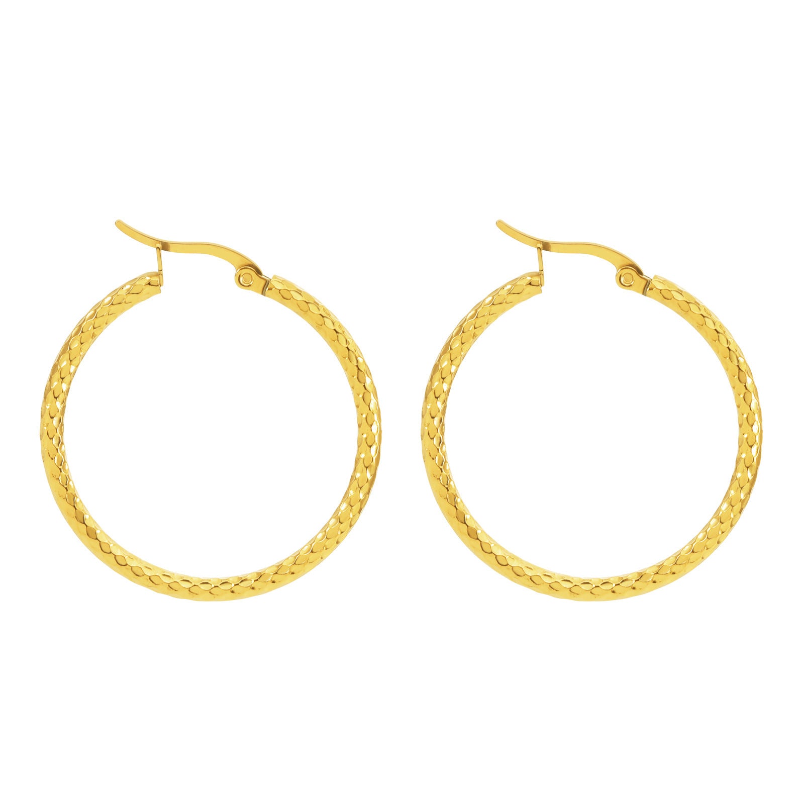 18K Gold-plated Dense Emboss Round Ring Earrings Advanced Sense - Steellady